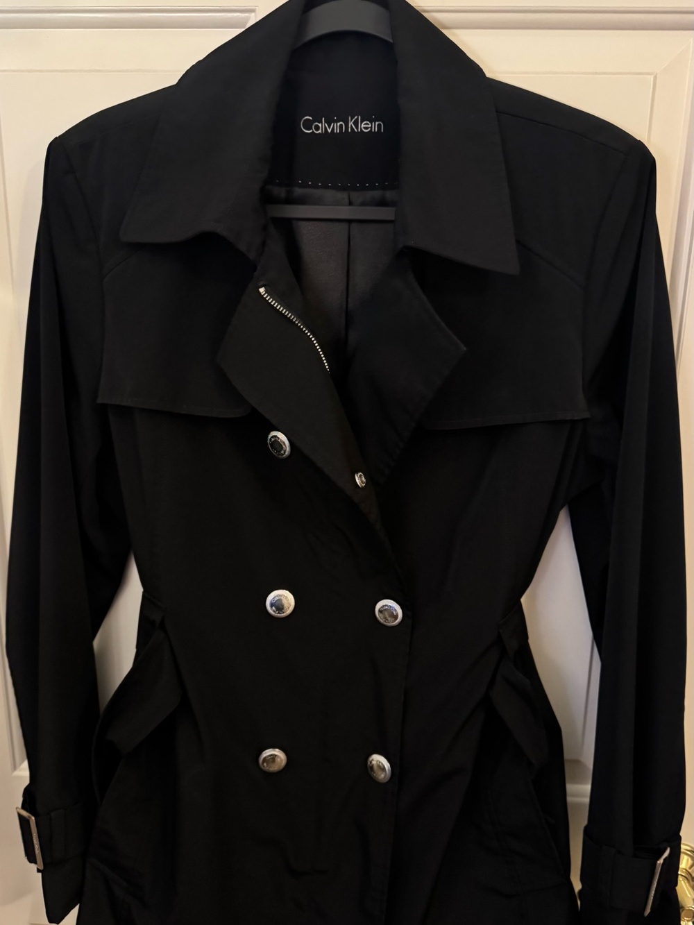 Calvin Klein Black Trench Coat With Removable Hood Size Large